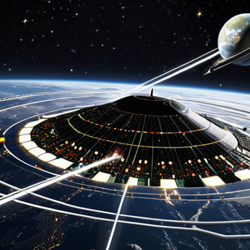 **Prompt:** A bustling, futuristic depiction of Low Earth Orbit, intensely crowded with a multitude of operational satellites, inactive spacecraft, and varying sizes of space debris. Glowing, interconnected lines and data streams visualize advanced Space Traffic Management (STM) systems, showing real-time tracking and predictive collision avoidance. A sleek, modern spacecraft actively maneuvers through this complex "minefield," highlighting the challenges and precision required for navigation. Earth's curvature is prominent in the background, set against a dark, star-filled cosmic backdrop.