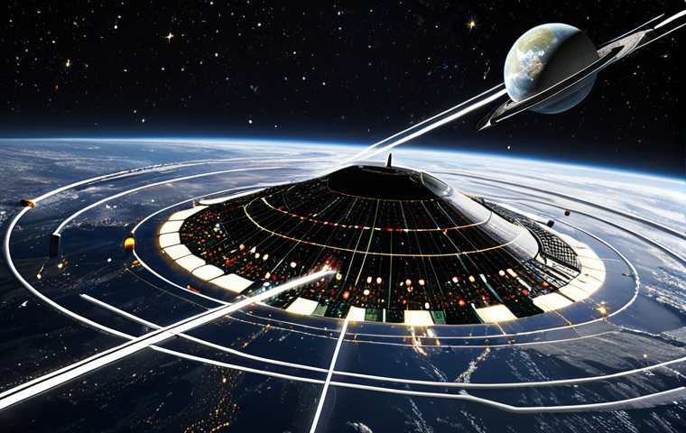 **Prompt:** A bustling, futuristic depiction of Low Earth Orbit, intensely crowded with a multitude of operational satellites, inactive spacecraft, and varying sizes of space debris. Glowing, interconnected lines and data streams visualize advanced Space Traffic Management (STM) systems, showing real-time tracking and predictive collision avoidance. A sleek, modern spacecraft actively maneuvers through this complex "minefield," highlighting the challenges and precision required for navigation. Earth's curvature is prominent in the background, set against a dark, star-filled cosmic backdrop.